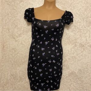 Forever 21 Black Mini Dress with Purple And Blue Floral Pattern